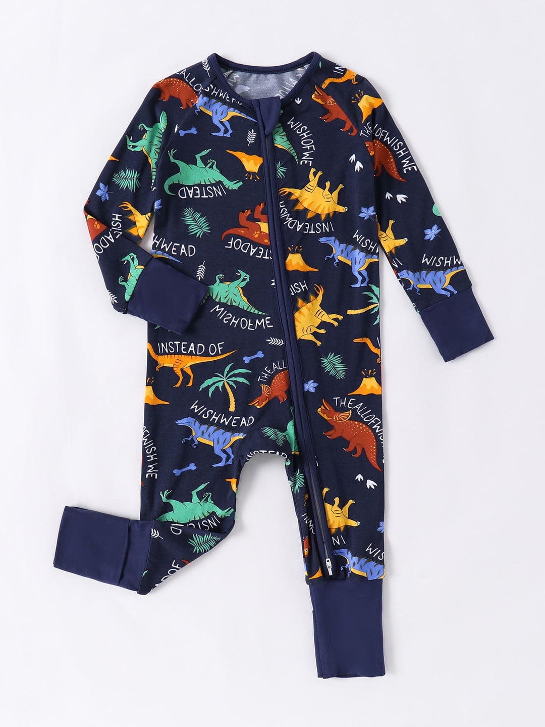 Soft Bamboo Fiber Double Zipper Dinosaur Printed Baby RomperSoft Bamboo Fiber Double Zipper Dinosaur Printed Baby Romper