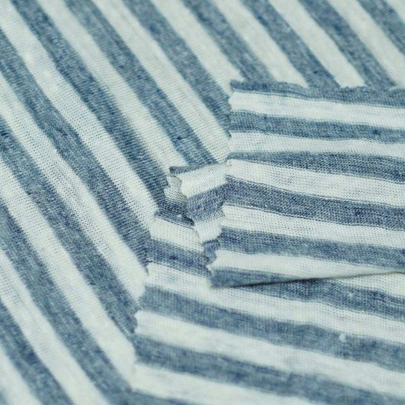 160GSM Striped Knitted Pure Linen Fabric For Summer Short Sleeve Polo Shirts Cami Tops