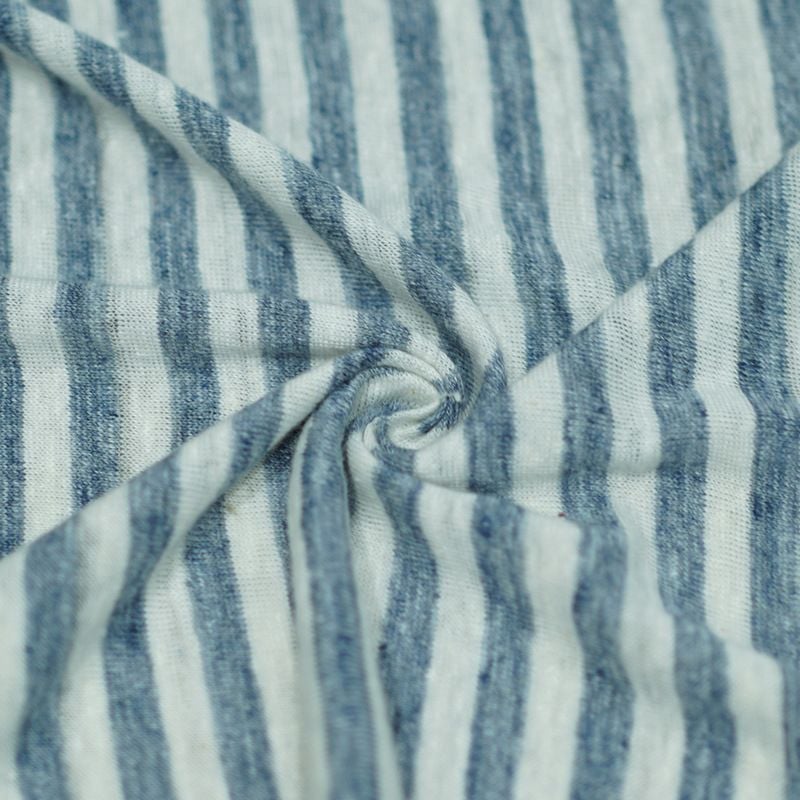 160GSM Striped Knitted Pure Linen Fabric For Summer Short Sleeve Polo Shirts Cami Tops