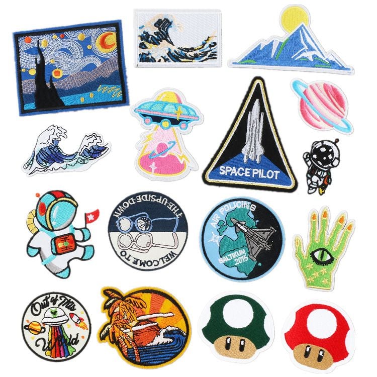 Astronaut Spaceship Wave Cartoon Mushroom Embroidery Patches