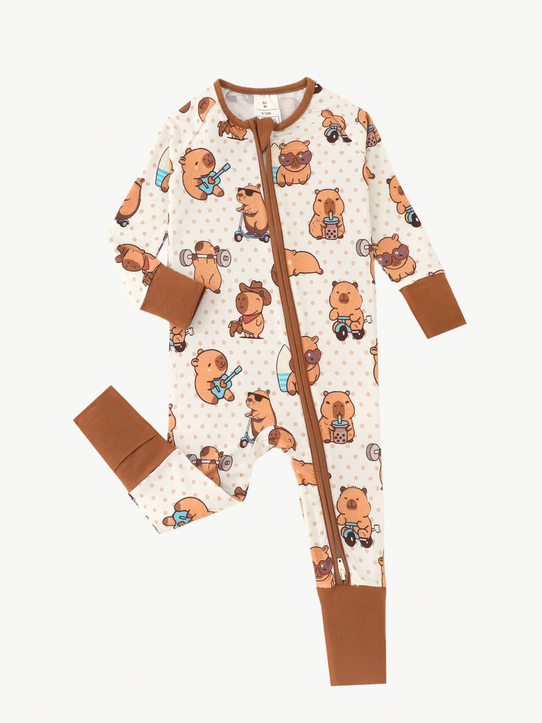 Bamboo Baby Romper Capybara Digital Print Zipper Foldable Footed Custom