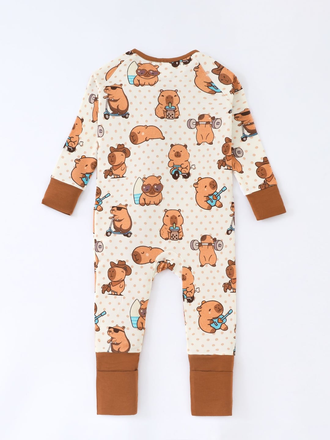 Bamboo Baby Romper Capybara Digital Print Zipper Foldable Footed Custom
