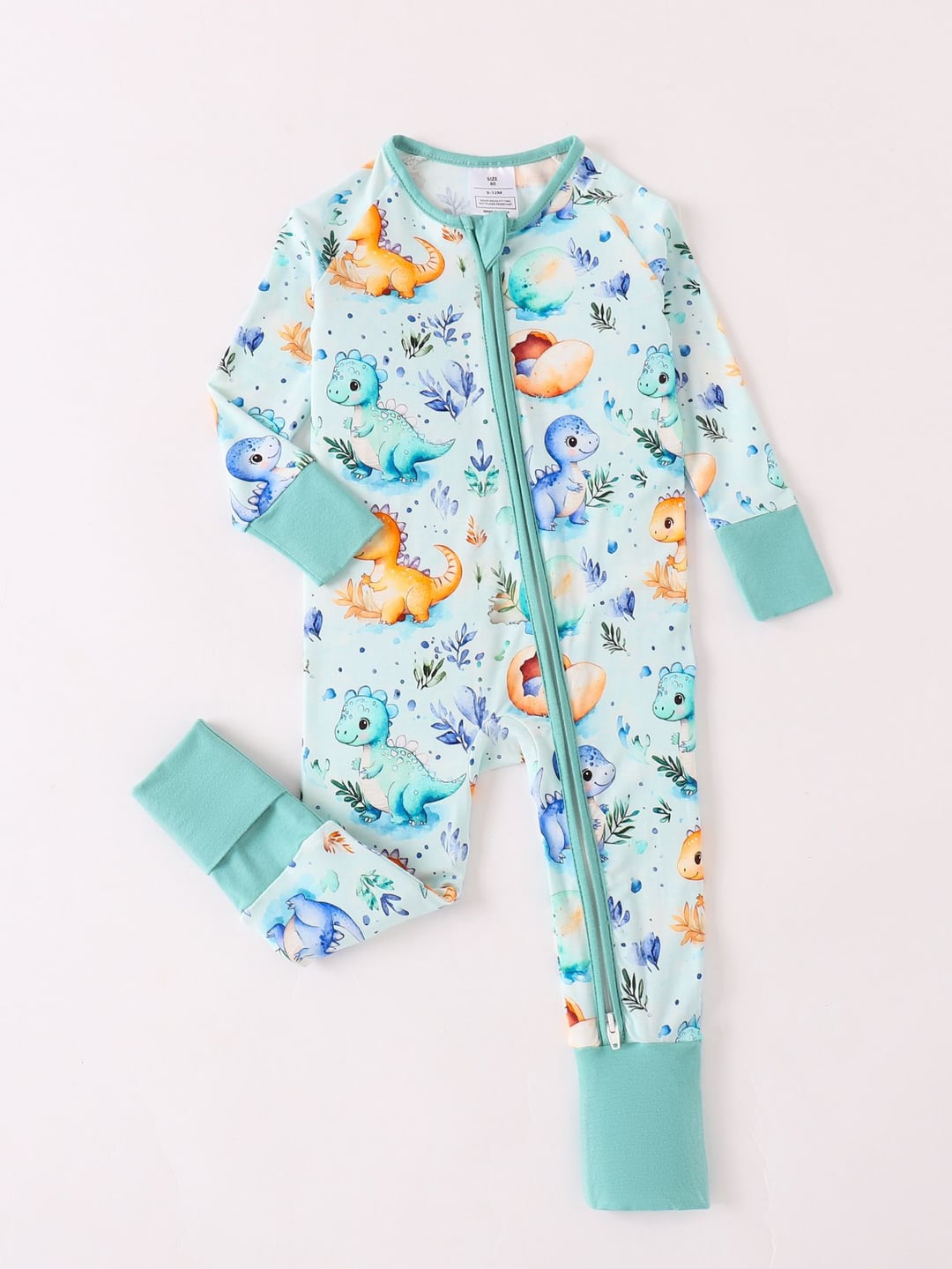 Bamboo Baby Romper Cartoon Dinosaur Egg Print Zipper Foldable Footed