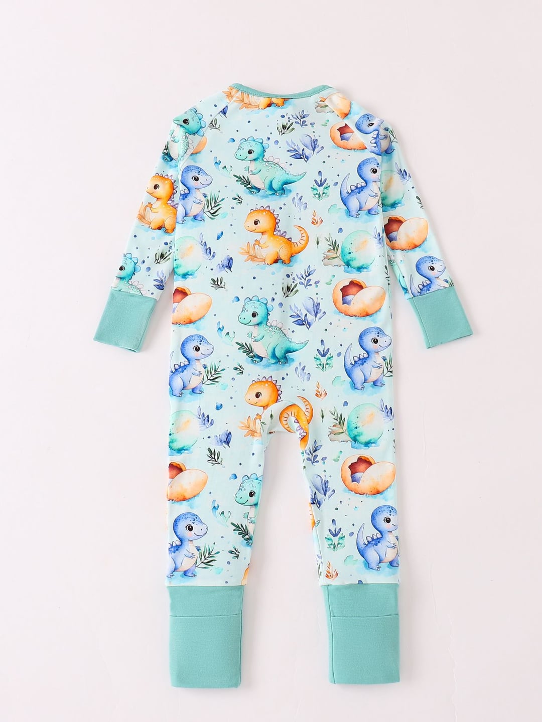 Bamboo Baby Romper Cartoon Dinosaur Egg Print Zipper Foldable Footed