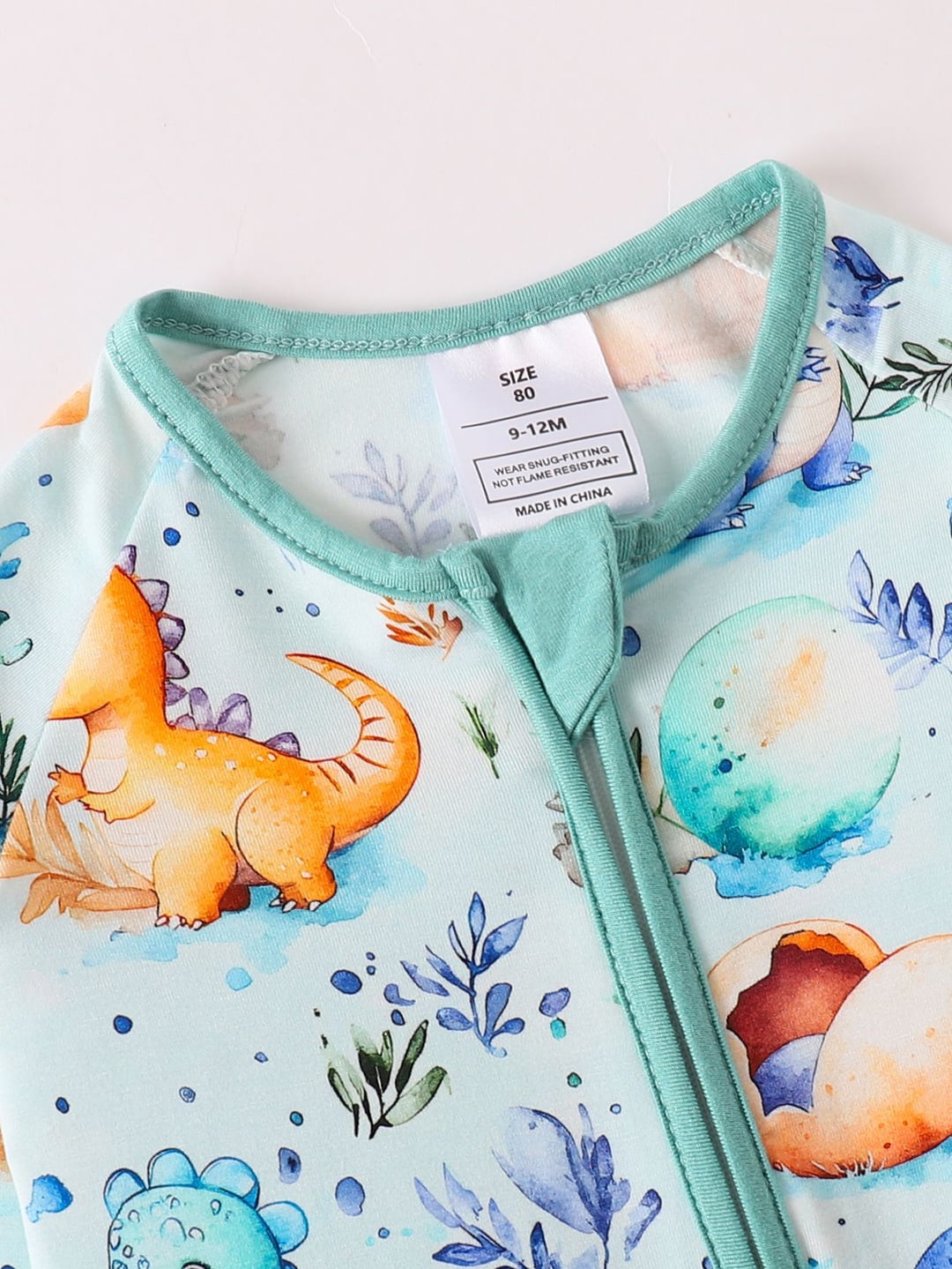 Bamboo Baby Romper Cartoon Dinosaur Egg Print Zipper Foldable Footed
