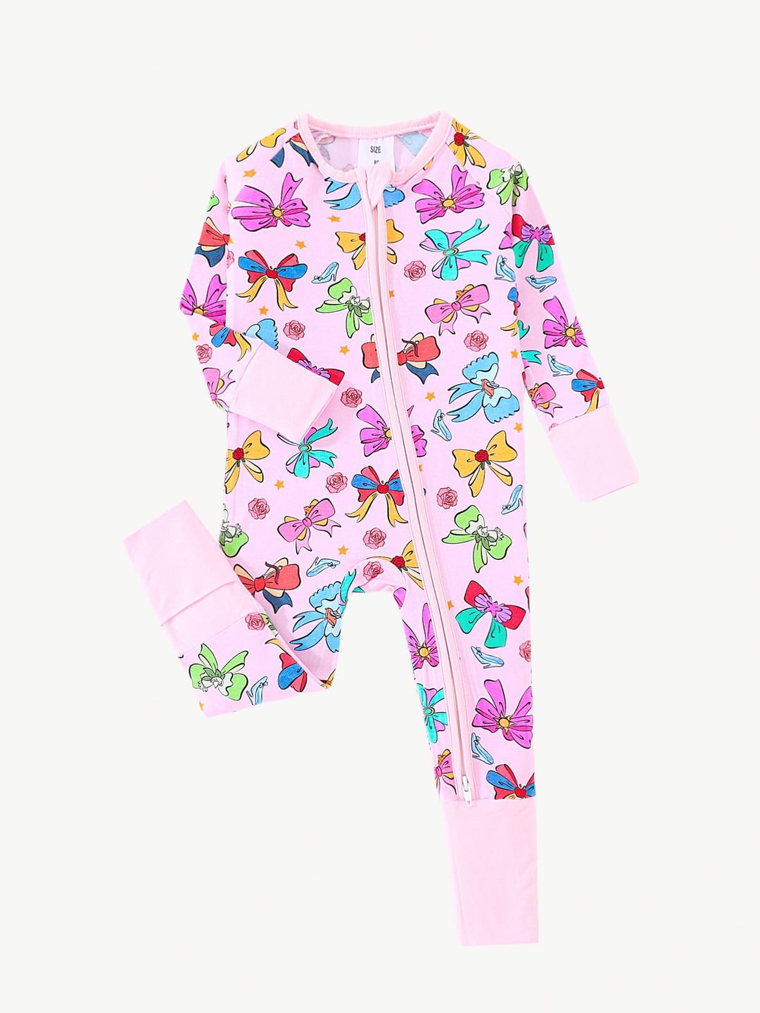 Bamboo Baby Romper Colorful Bow Digital Print Zipper Foldable Footed