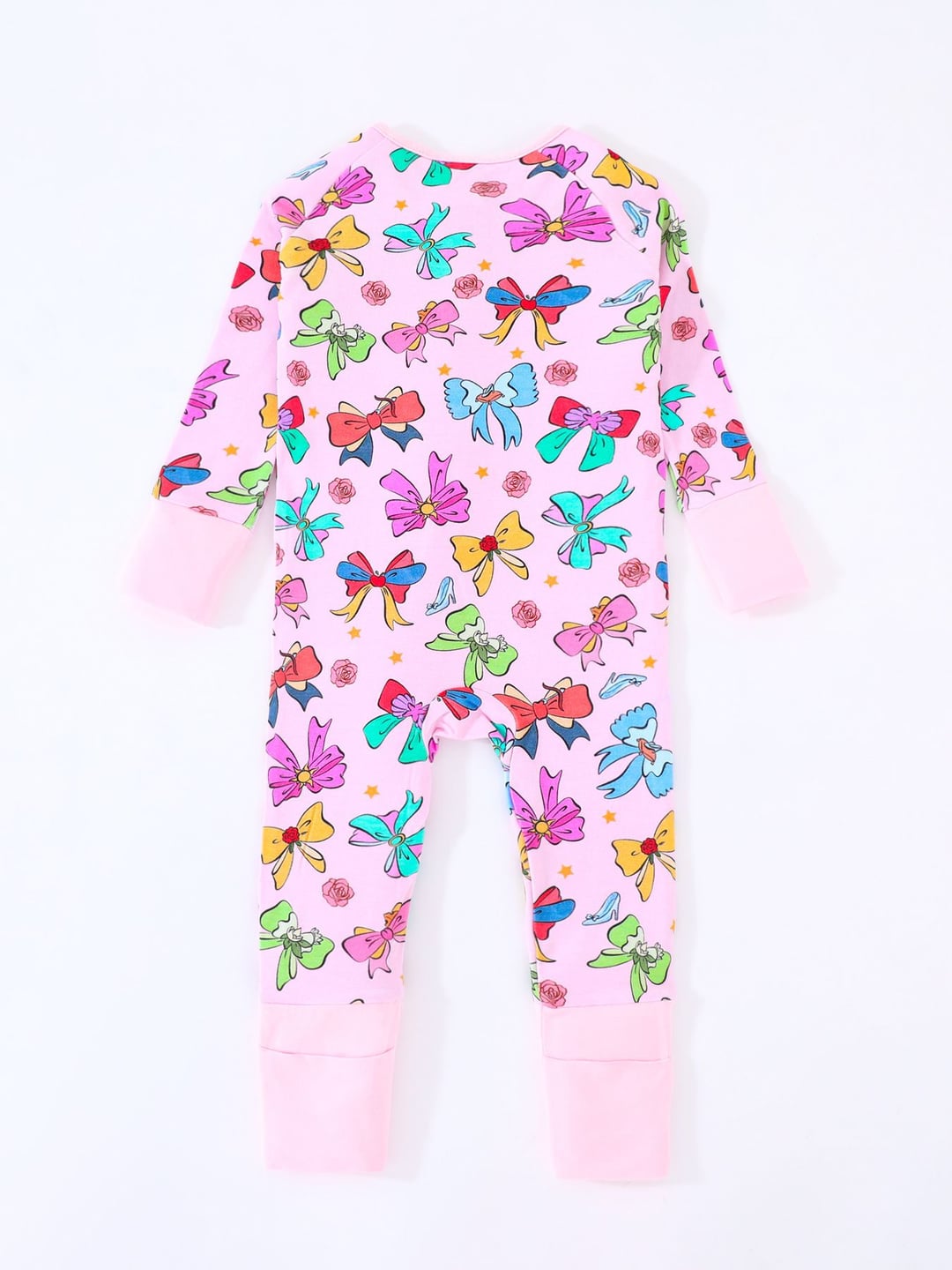 Bamboo Baby Romper Colorful Bow Digital Print Zipper Foldable Footed