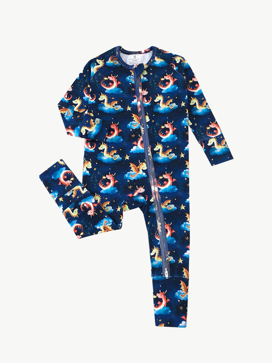 Bamboo Baby Romper Dragon Print Zipper Foldable Footed