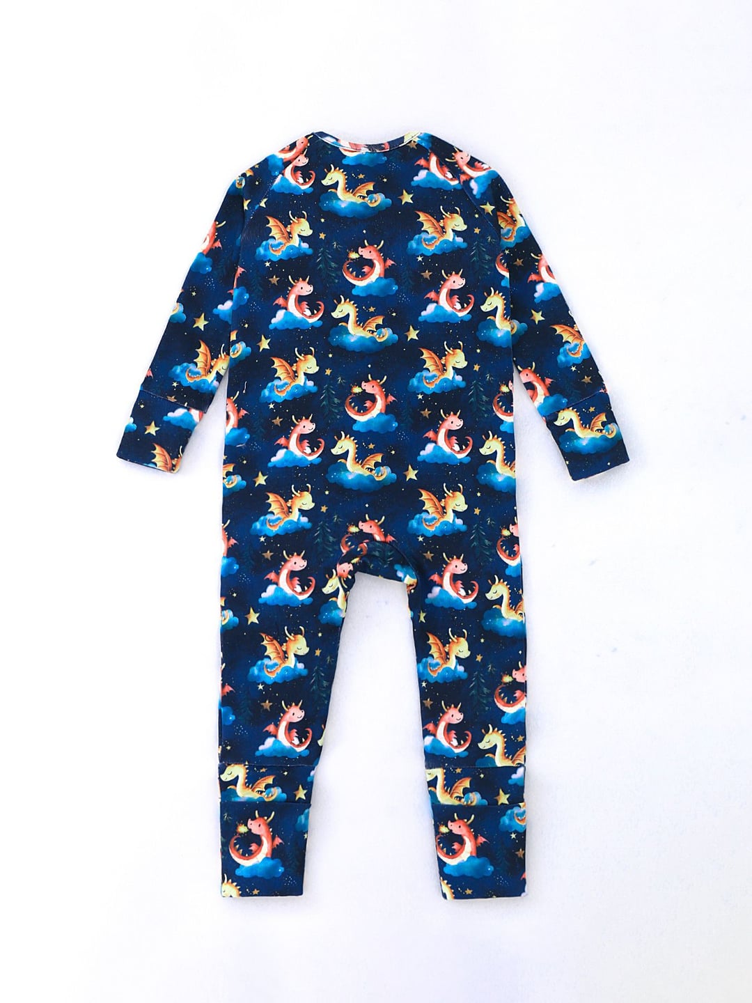 Bamboo Baby Romper Dragon Print Zipper Foldable Footed