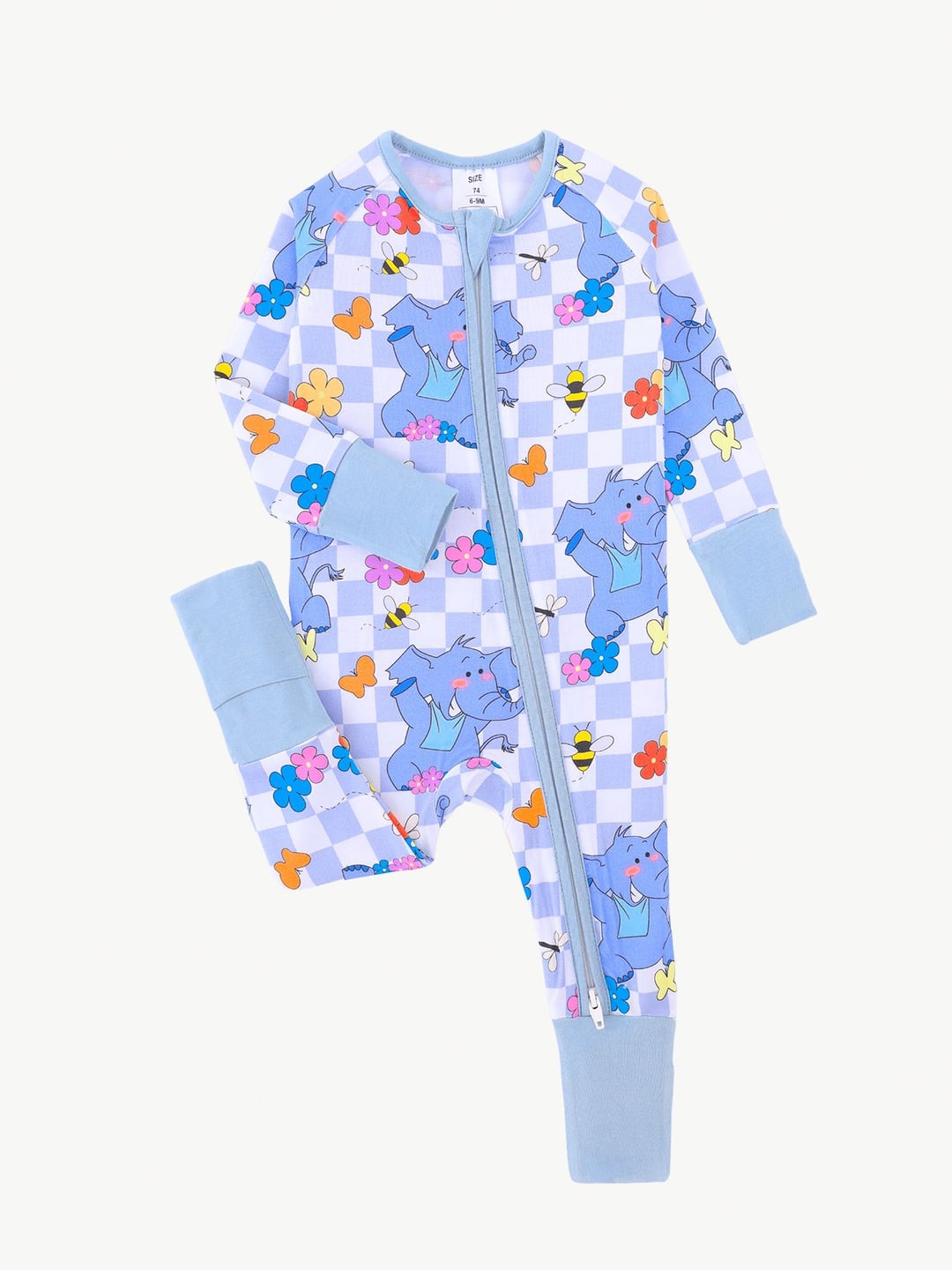 Bamboo Baby Romper Elephant Floral Print Zipper Foldable Footed