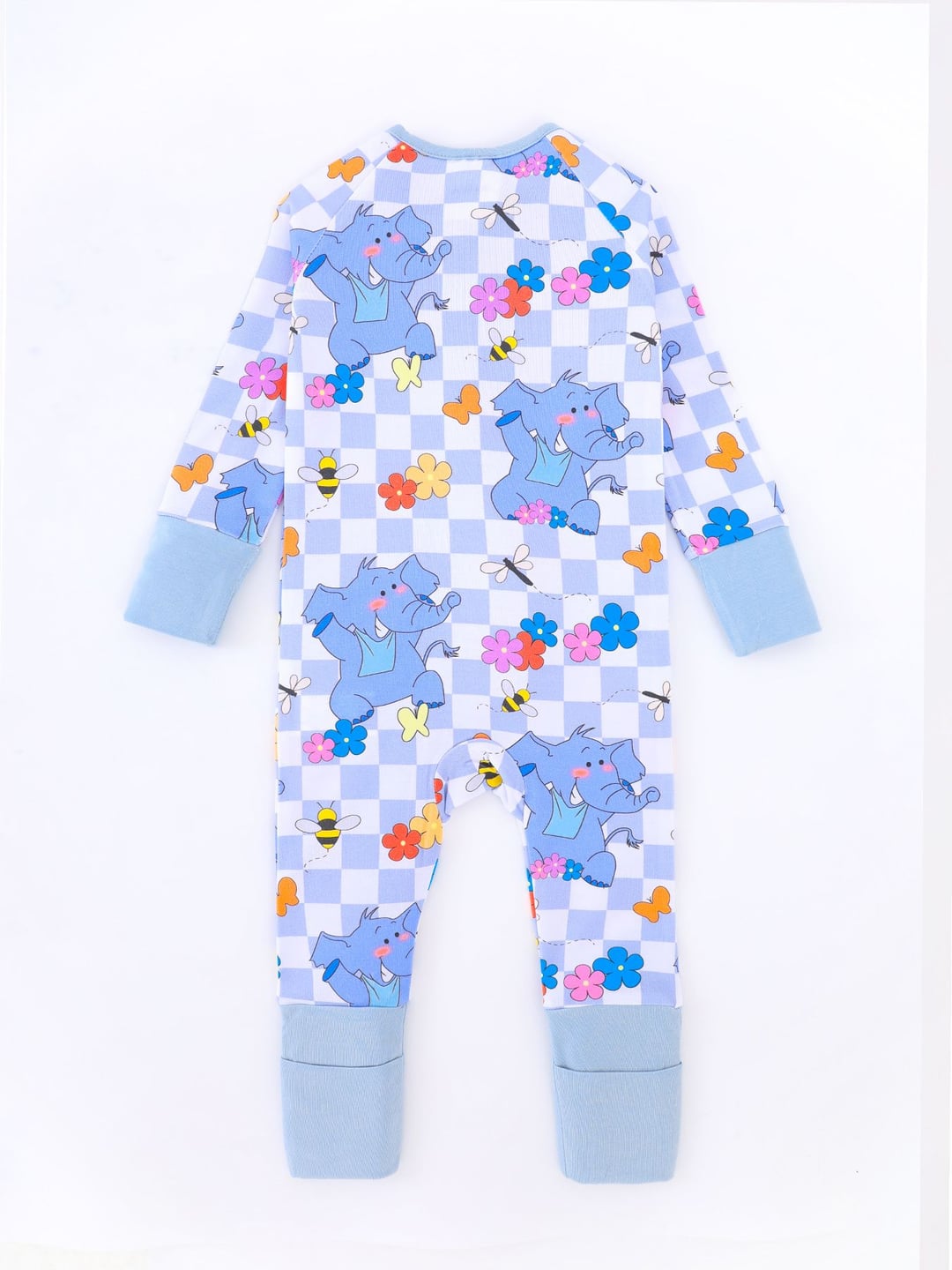 Bamboo Baby Romper Elephant Floral Print Zipper Foldable Footed