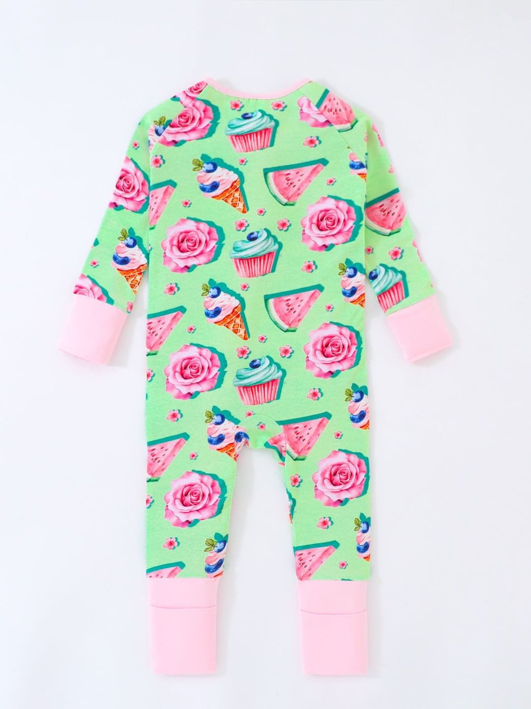 Bamboo Baby Romper Ice Cream Watermelon Rose Print Zipper Foldable Footed