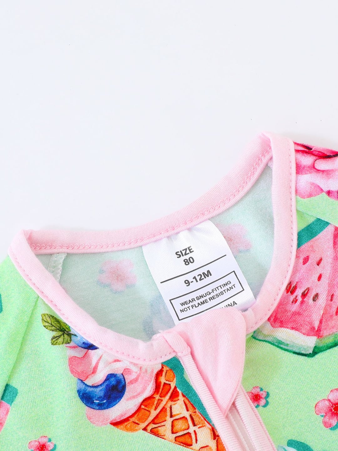 Bamboo Baby Romper Ice Cream Watermelon Rose Print Zipper Foldable Footed