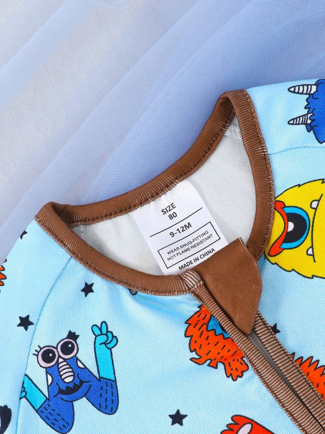 Bamboo Baby Romper Monster Letter Print Zipper Foldable Footed