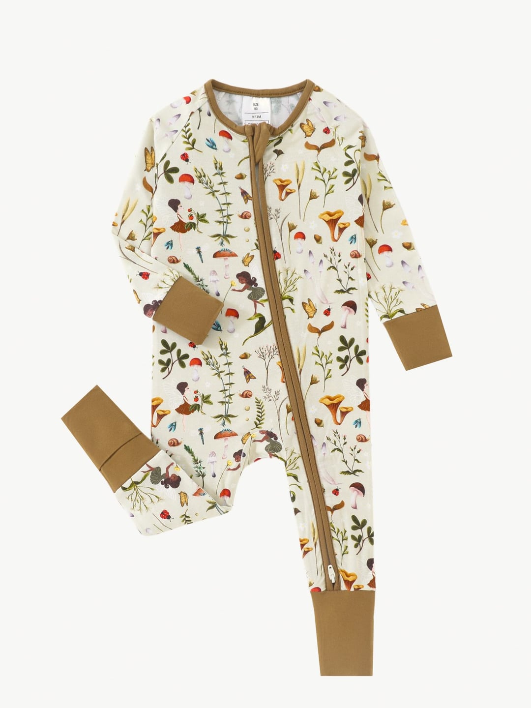 Bamboo Baby Romper Mushroom Plants Print Zipper Foldable Footed
