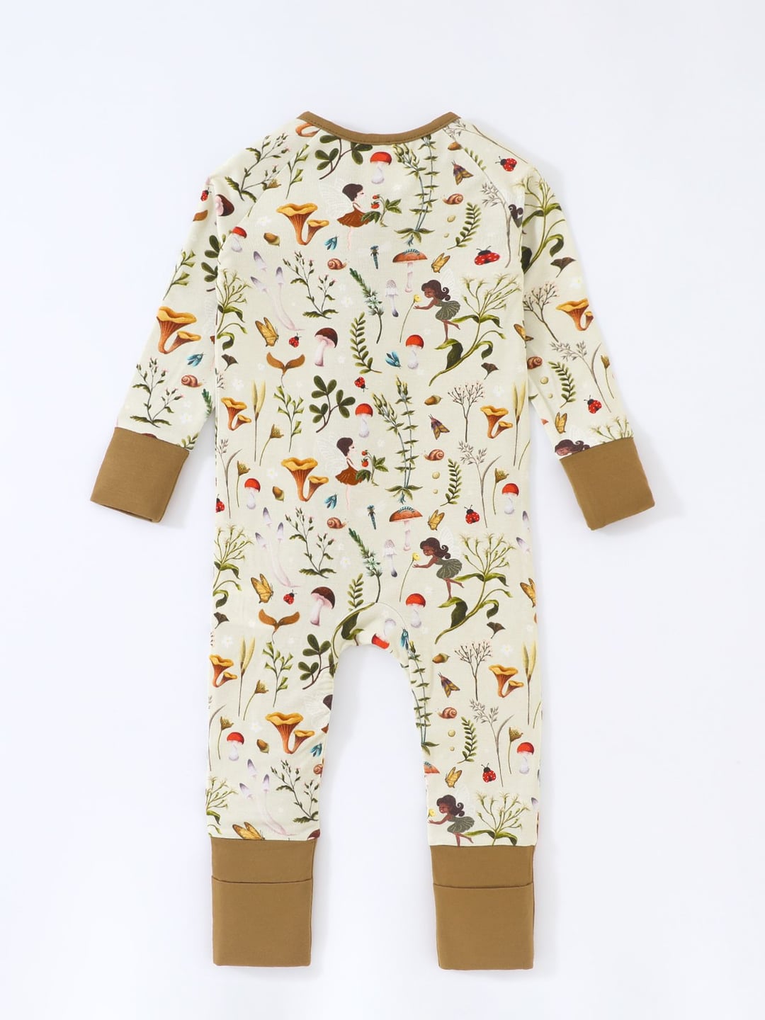 Bamboo Baby Romper Mushroom Plants Print Zipper Foldable Footed