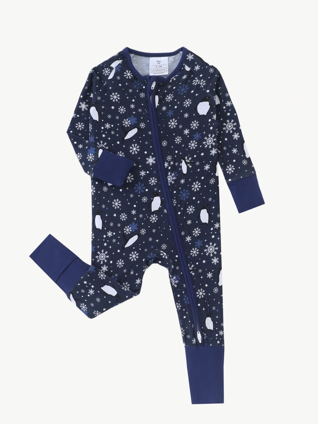 Bamboo Baby Romper Penguin Snowflake Print Zipper Foldable Footed