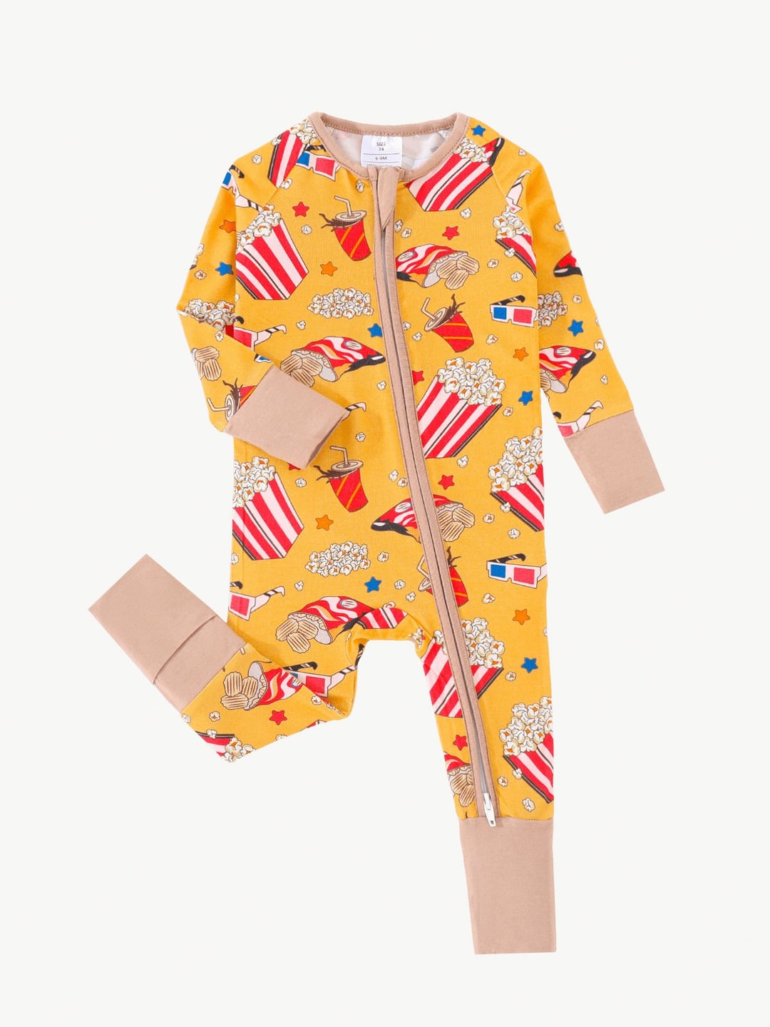 Bamboo Baby Romper Popcorn Print Zipper Foldable Footed