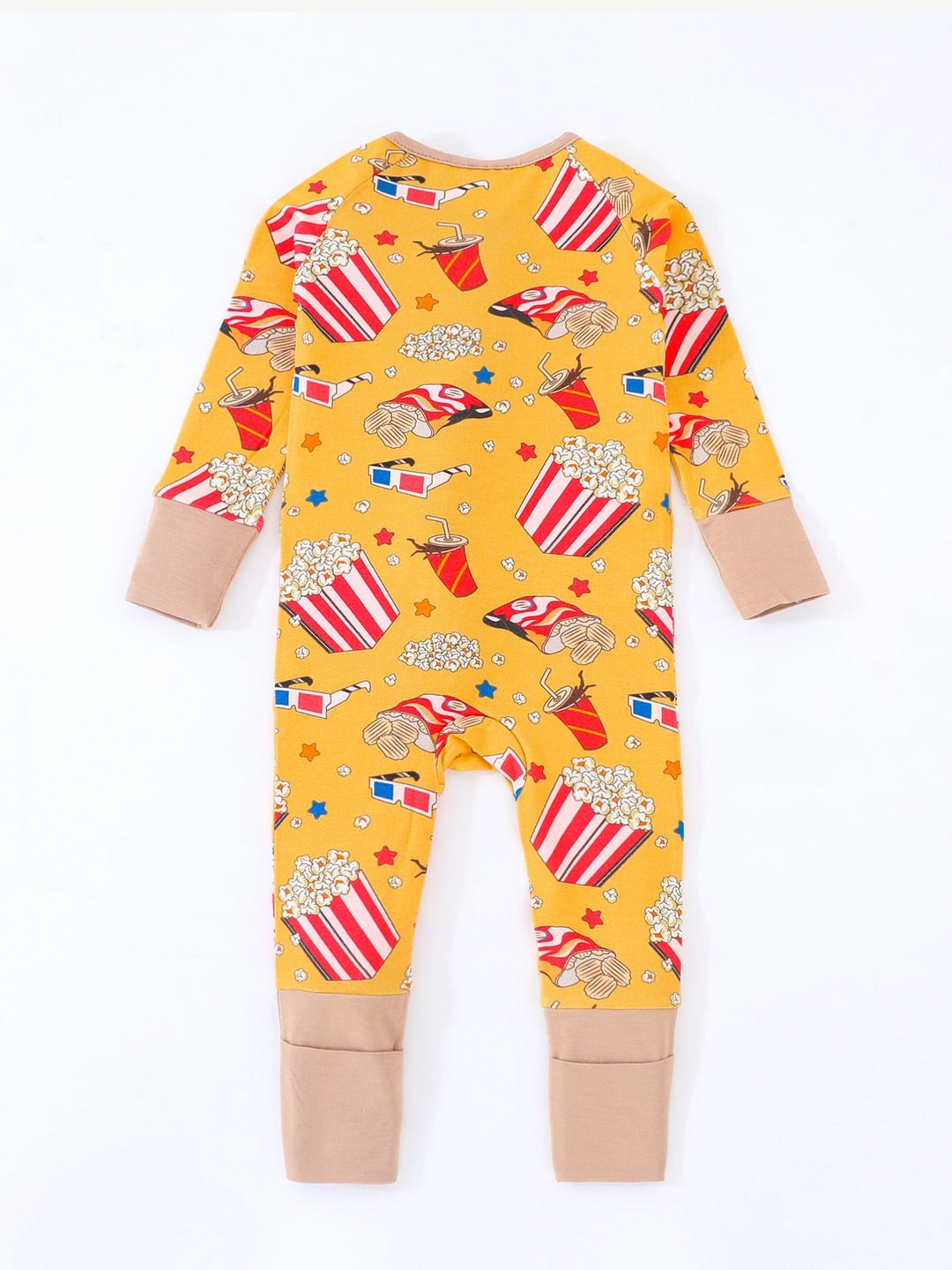 Bamboo Baby Romper Popcorn Print Zipper Foldable Footed