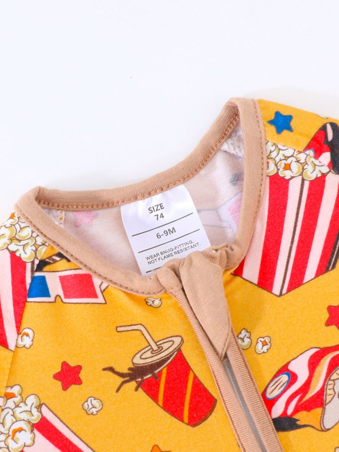 Bamboo Baby Romper Popcorn Print Zipper Foldable Footed