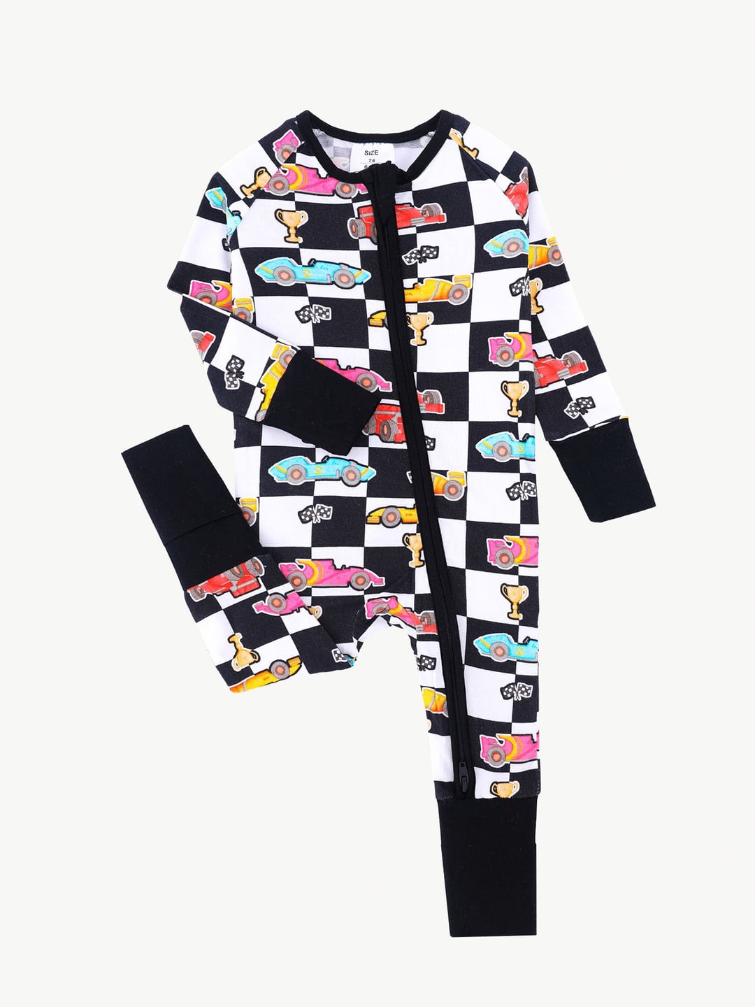 Bamboo Baby Romper Racing Car Print Zipper Foldable Footed