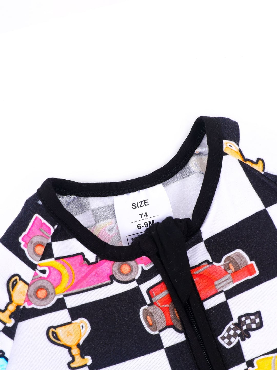 Bamboo Baby Romper Racing Car Print Zipper Foldable Footed