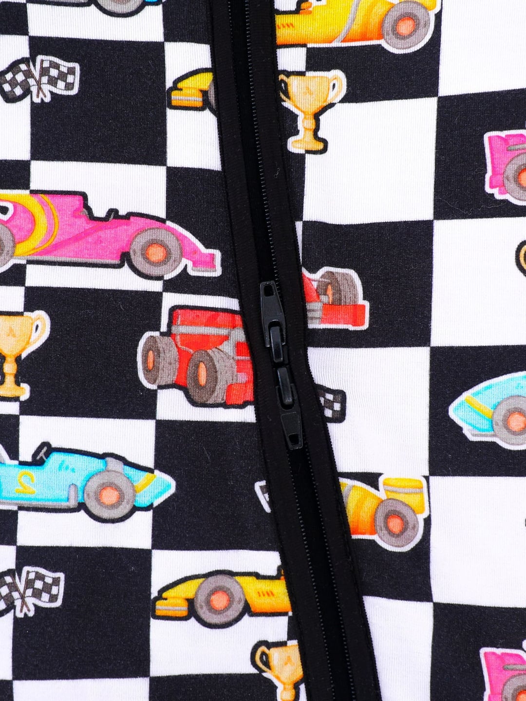Bamboo Baby Romper Racing Car Print Zipper Foldable Footed
