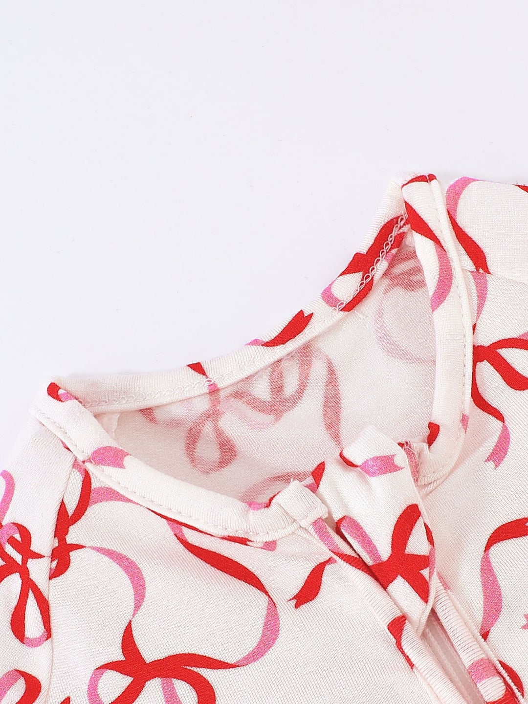 Bamboo Baby Romper Red Bow Print Zipper Foldable Footed