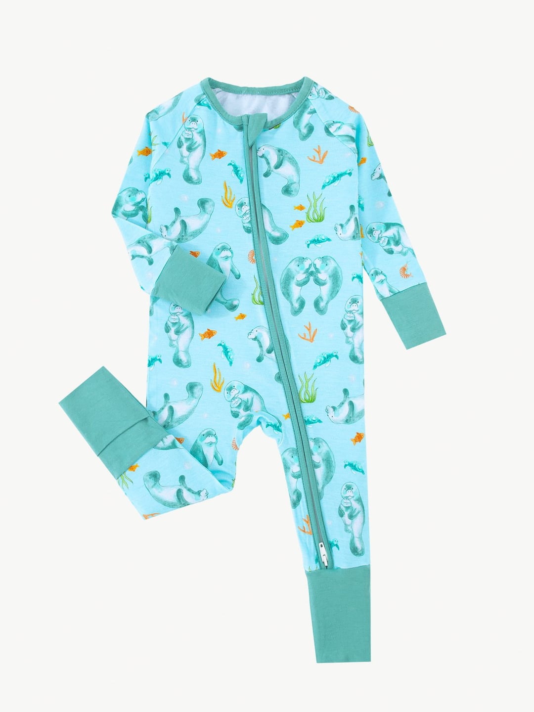 Bamboo Baby Romper Sea Lion Print Zipper Foldable Footed