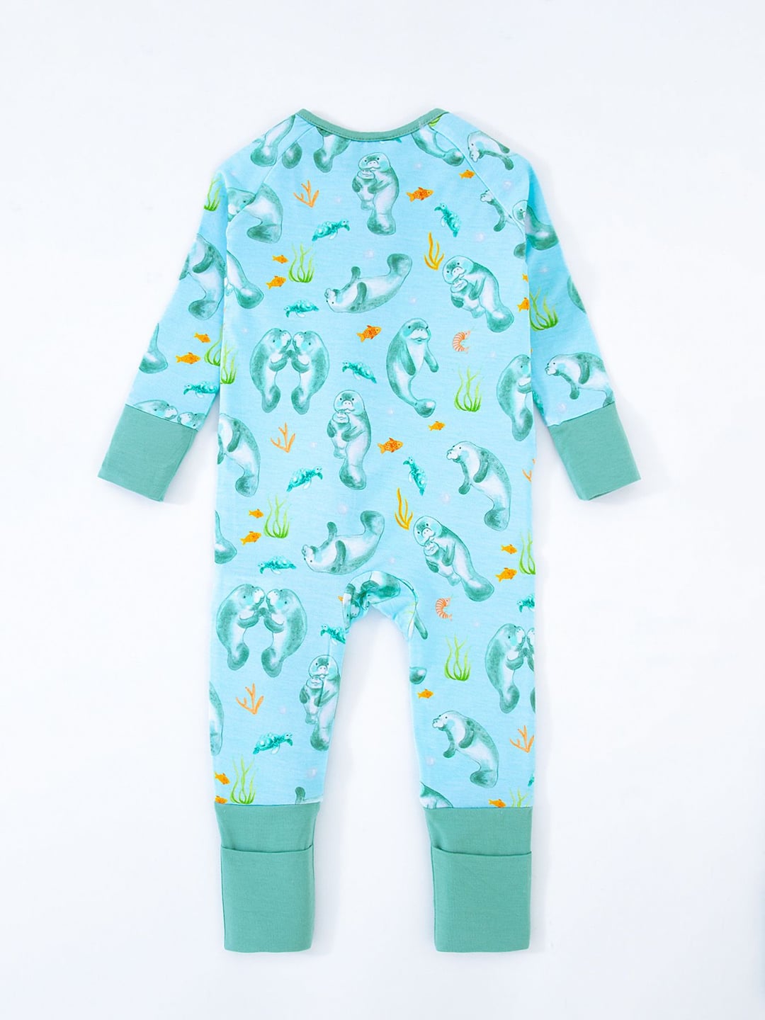 Bamboo Baby Romper Sea Lion Print Zipper Foldable Footed