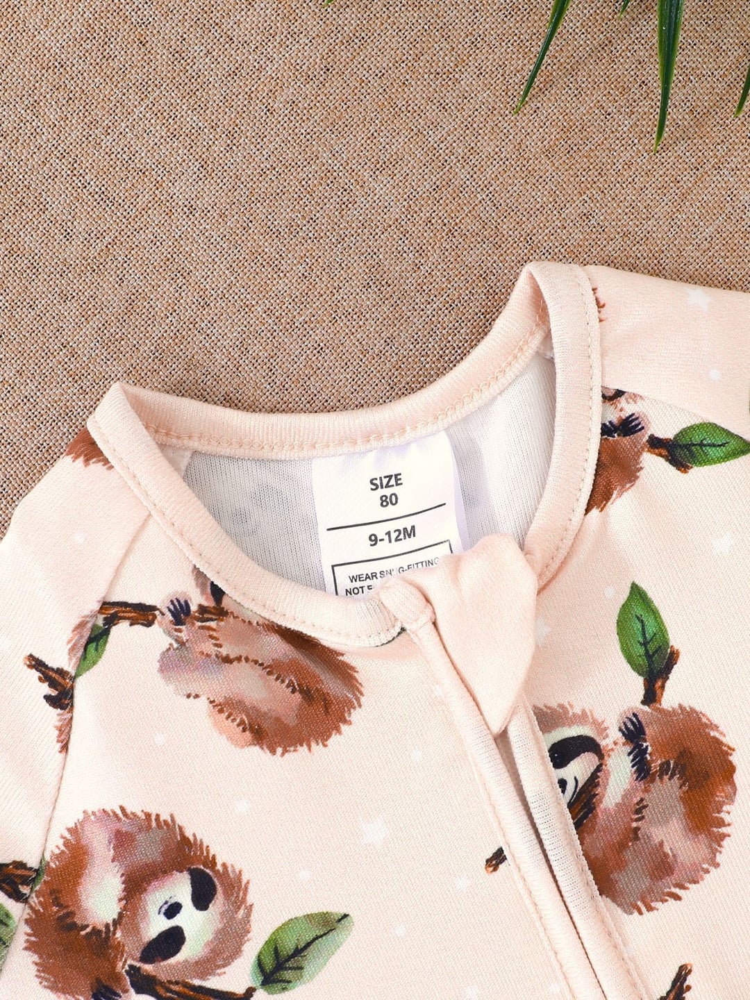 Bamboo Baby Romper Sloth Print Zipper Foldable Footed