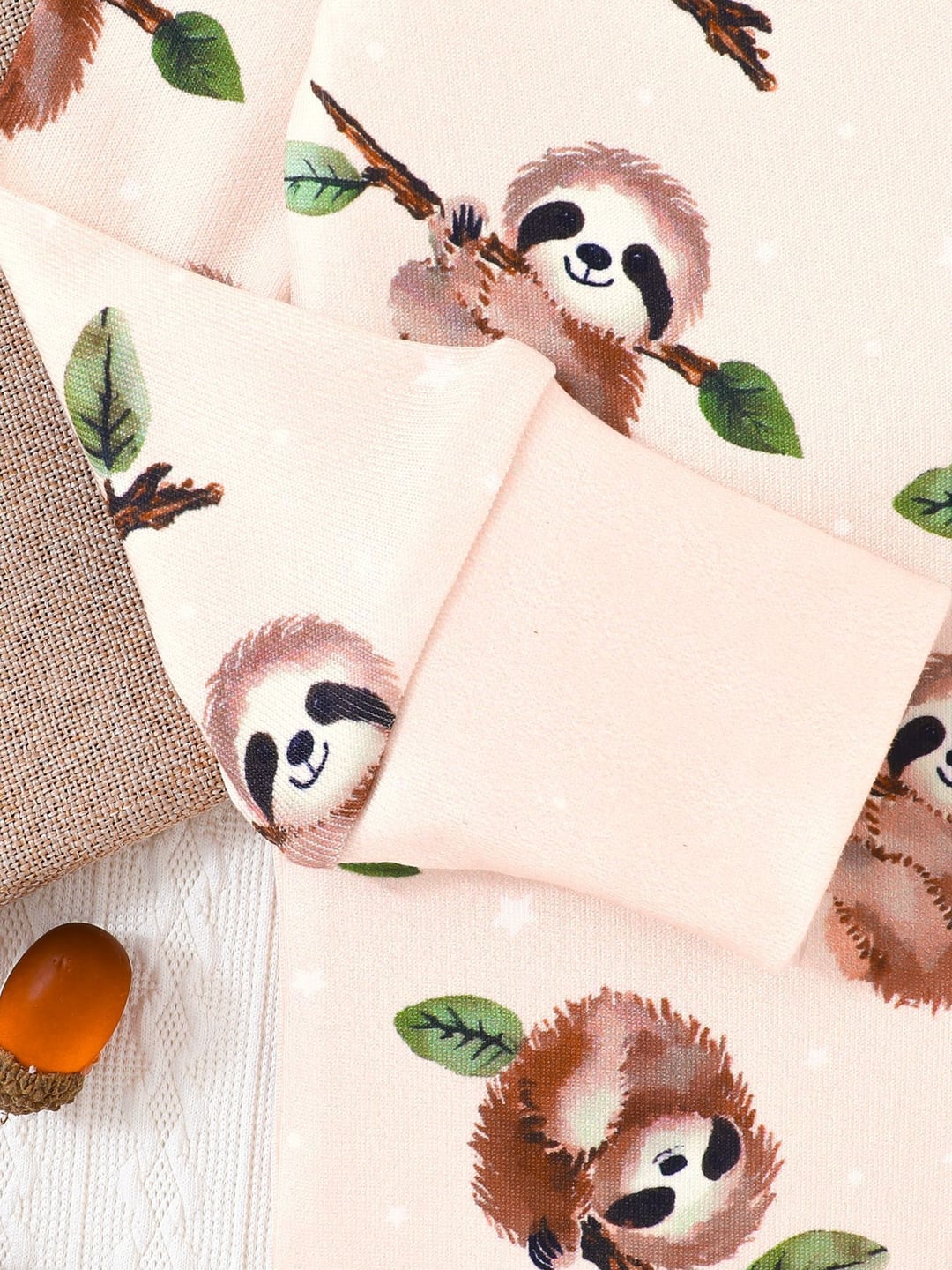 Bamboo Baby Romper Sloth Print Zipper Foldable Footed