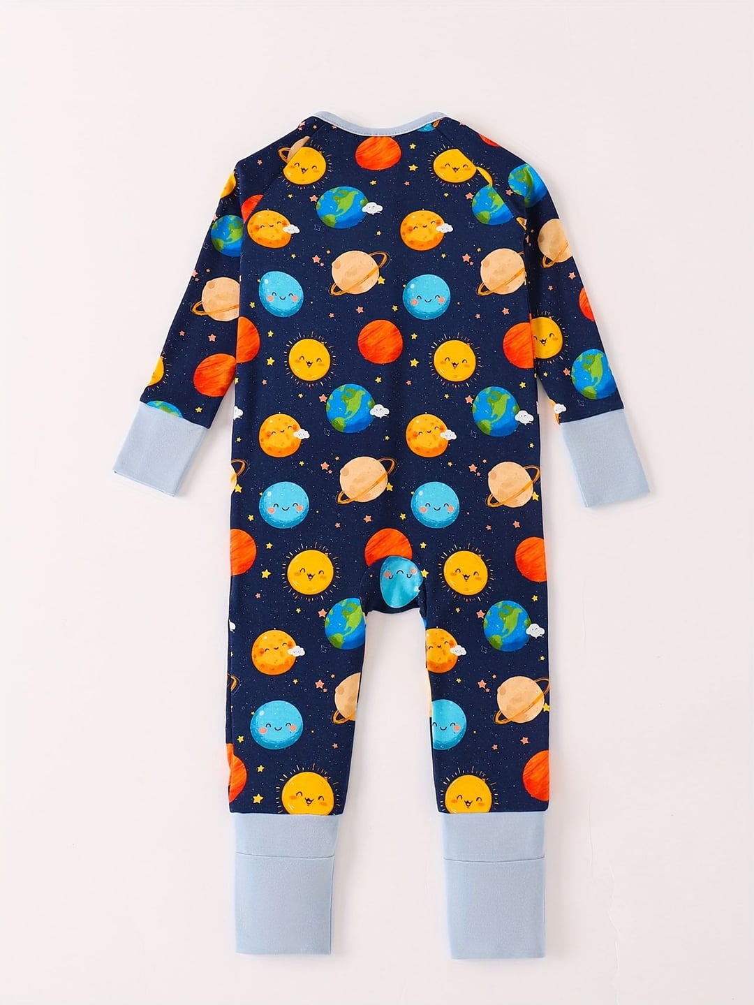 Bamboo Baby Romper Sun Earth Print Zipper Foldable Footed