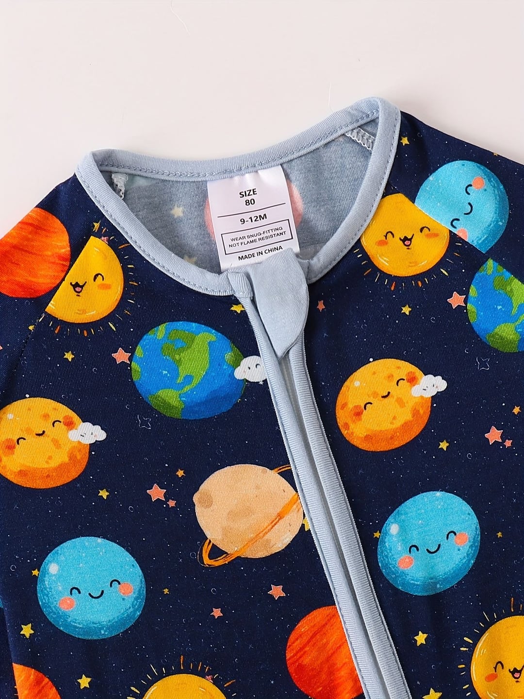 Bamboo Baby Romper Sun Earth Print Zipper Foldable Footed