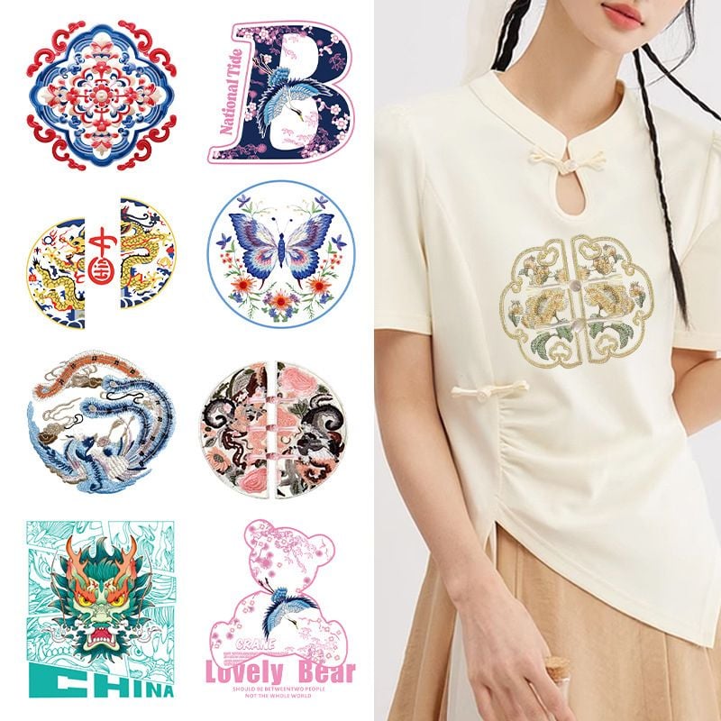 Chinese Style Heat Transfer Patches for Fashion T Shirt Decoration