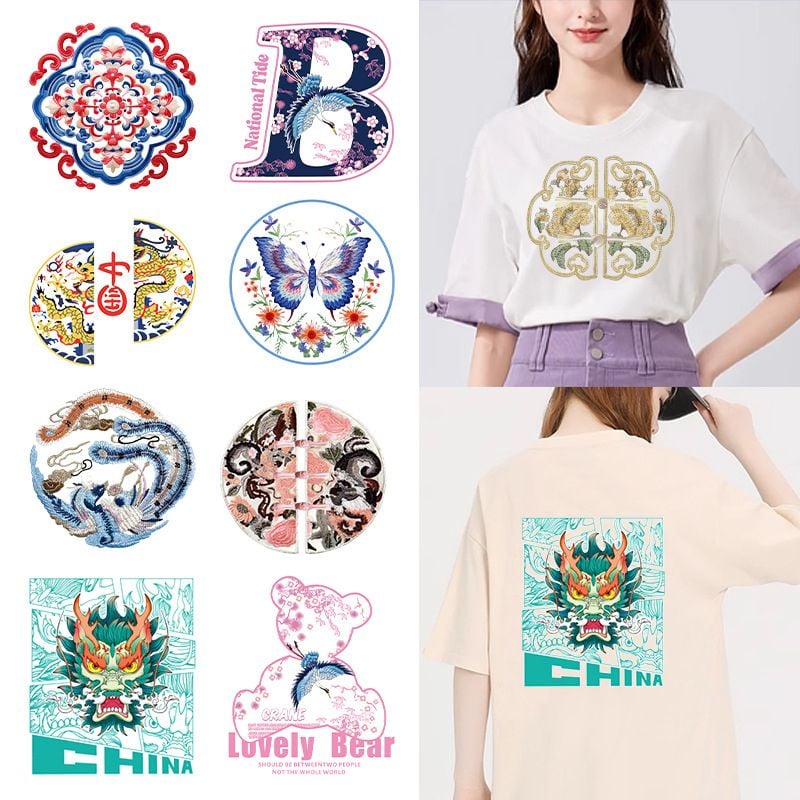 Chinese Style Heat Transfer Patches for Fashion T Shirt Decoration