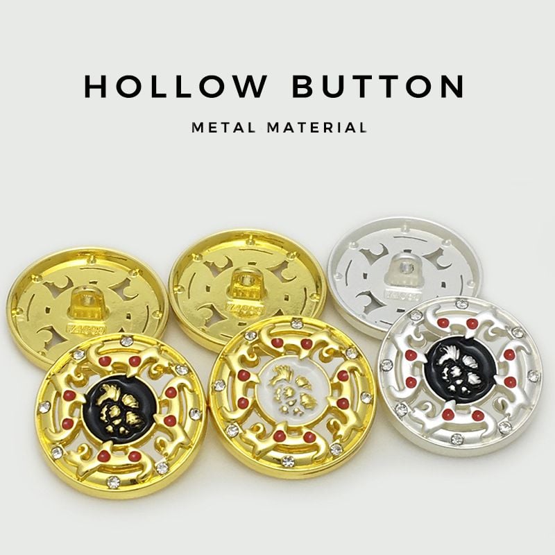Chinese Style Hollow Rhinestone Gold Metal Buttons