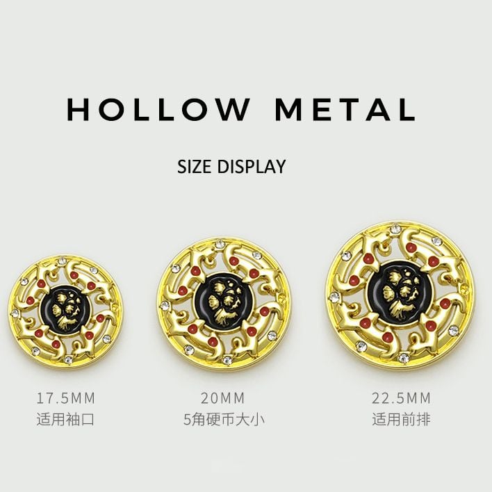 Chinese Style Hollow Rhinestone Gold Metal Buttons