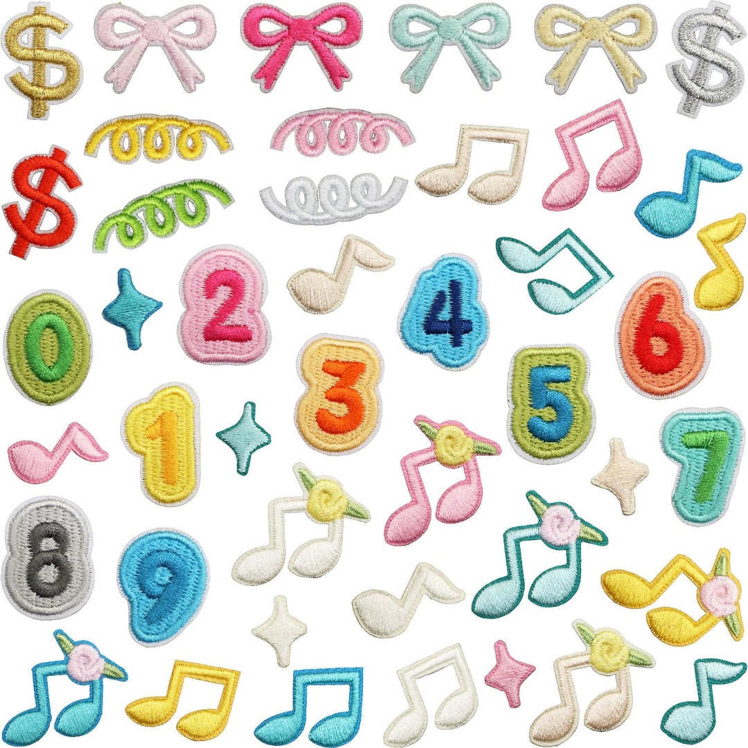 Colorful Number Note Bow Embroidery Iron On Patches DIY Purse Decor