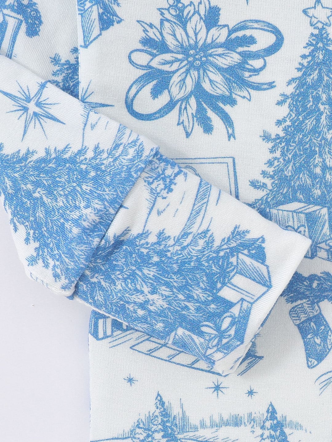 Custom Bamboo Baby Blue Line Christmas Tree Digital Print Long Sleeve Romper Foldable Footed