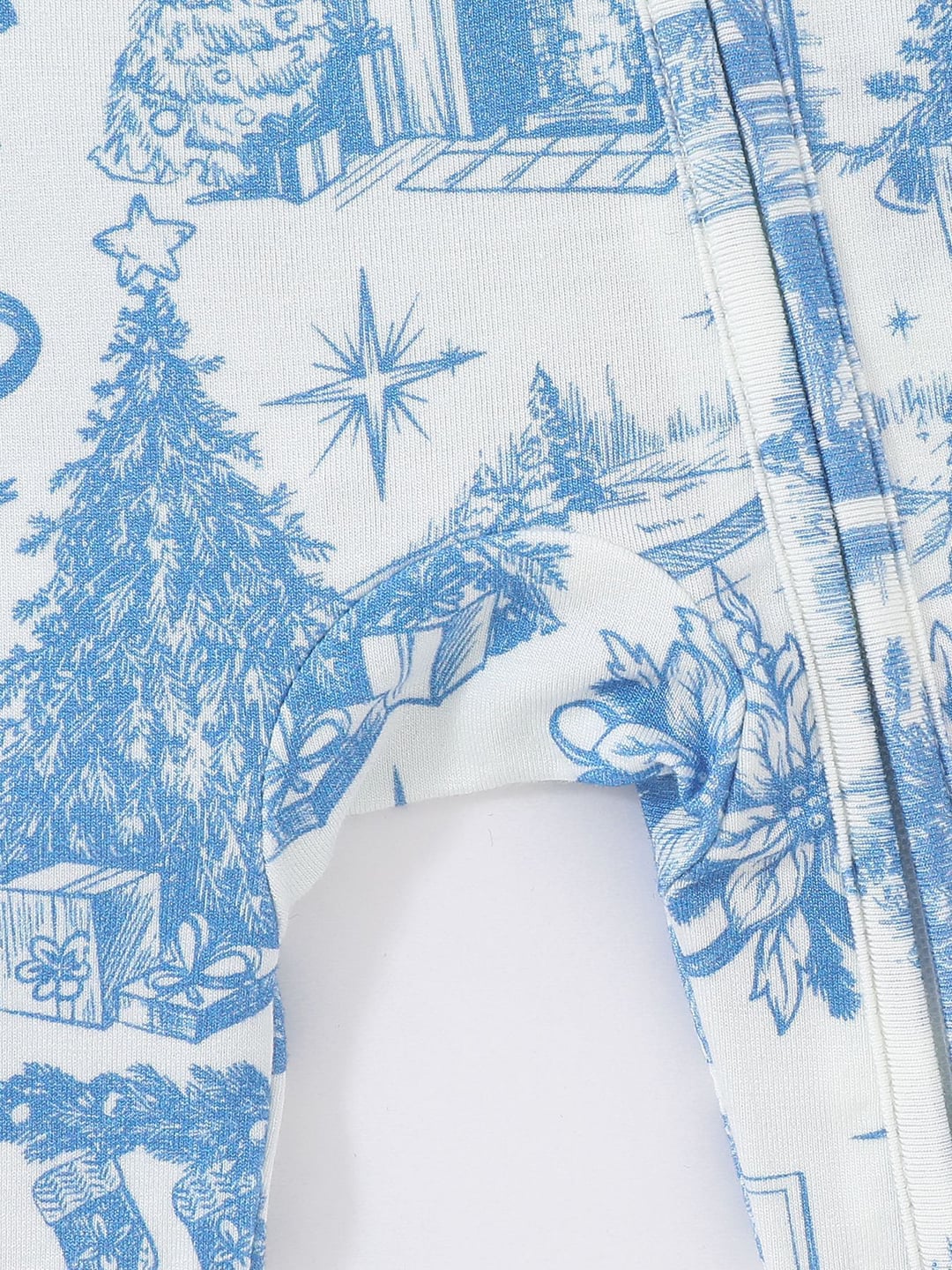 Custom Bamboo Baby Blue Line Christmas Tree Digital Print Long Sleeve Romper Foldable Footed