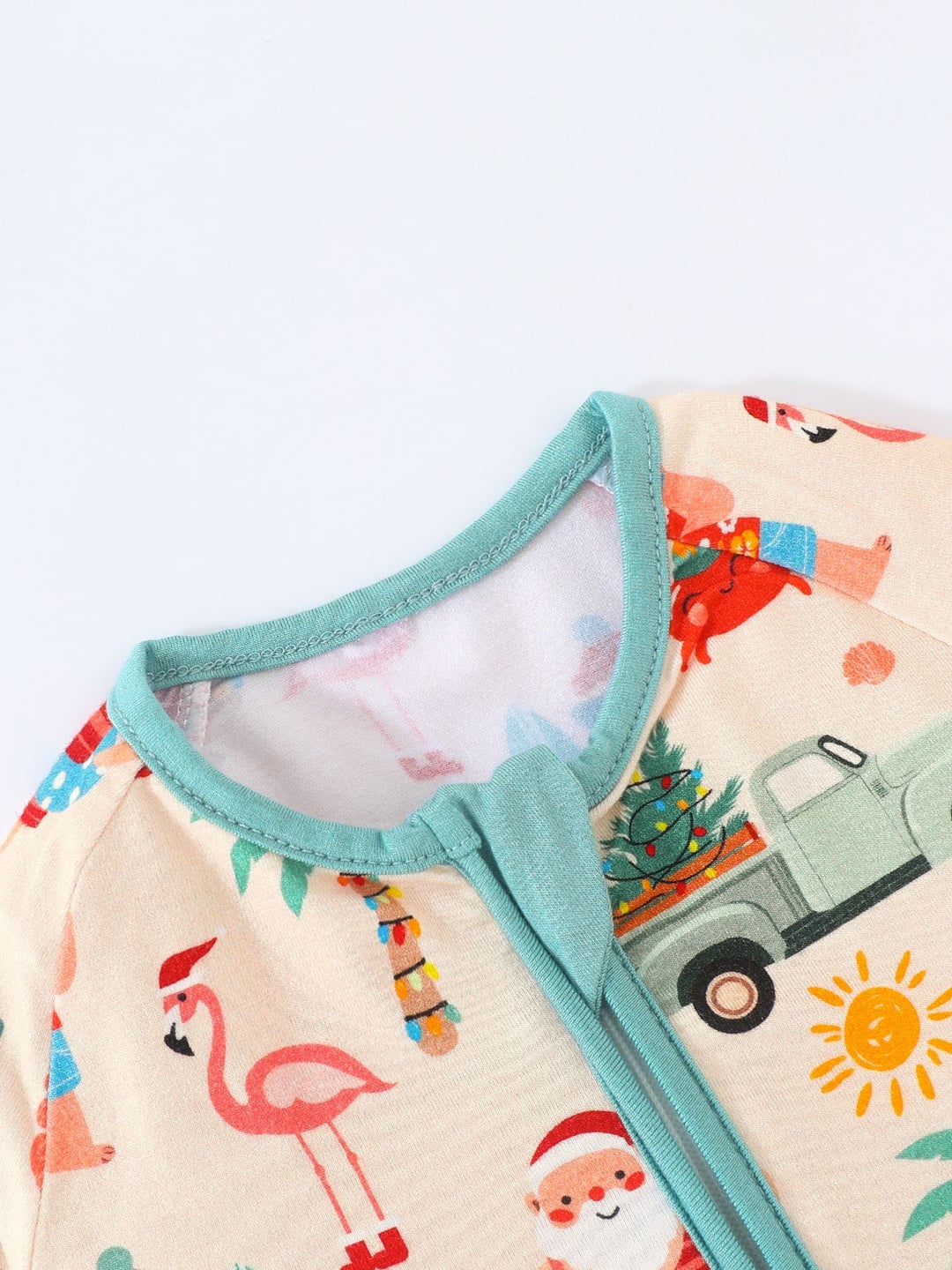 Custom Bamboo Baby Christmas Beach Santa Digital Print Long Sleeve Romper Foldable Footed