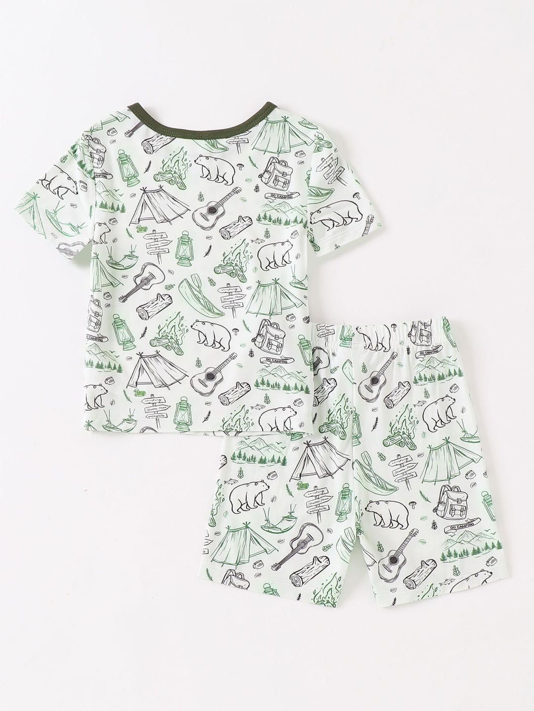 Custom Bamboo Kids 2Pcs Brown Bear Guitar Print Summer Short Set
