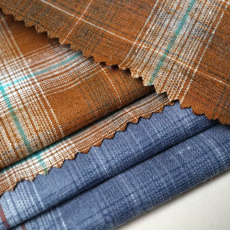 Hemp Recycled Fiber Woven Stripe and Plaid Fabric for women shirts