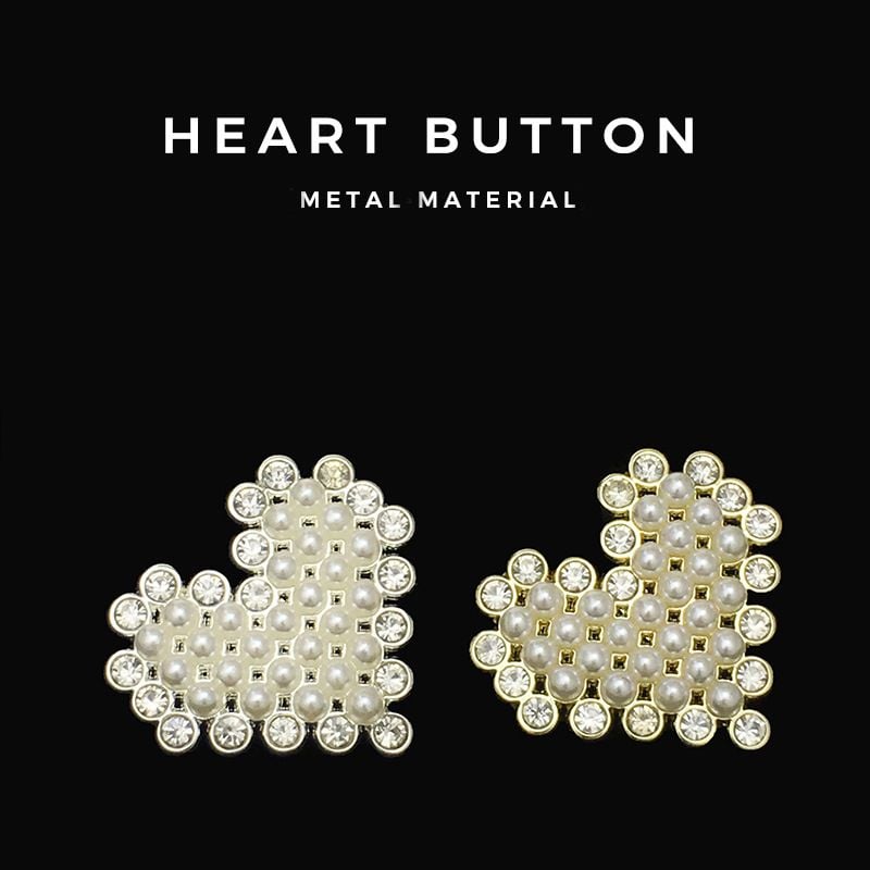 High-grade Heart Rhinestone Hollow Pearl Metal Buttons