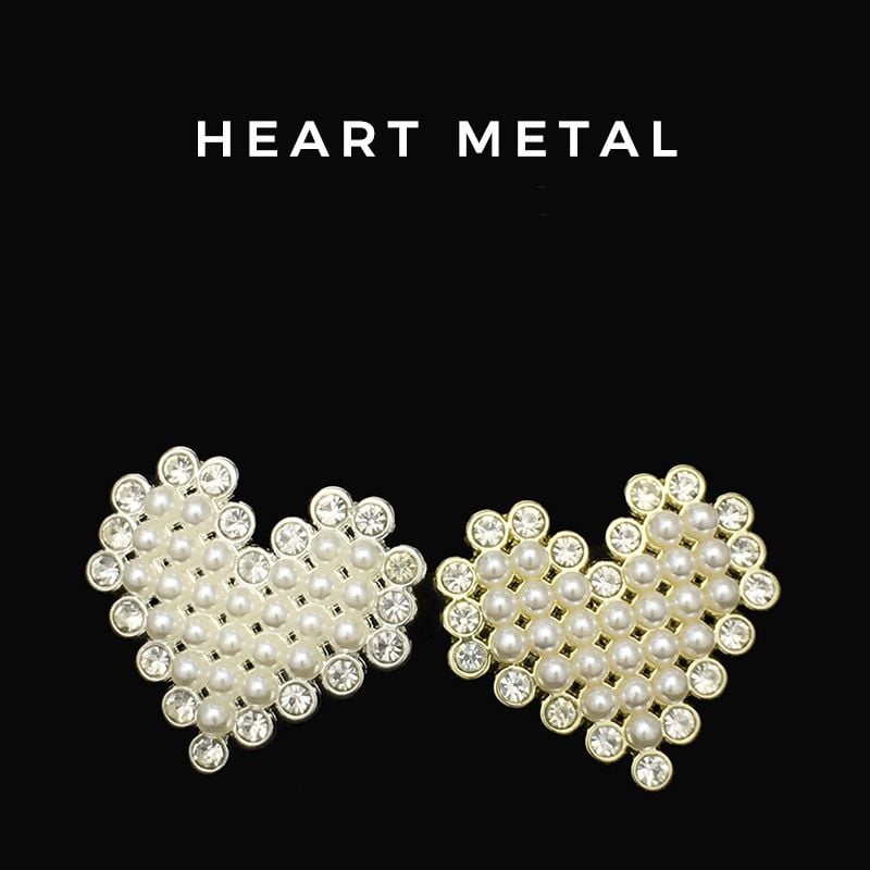 High-grade Heart Rhinestone Hollow Pearl Metal Buttons