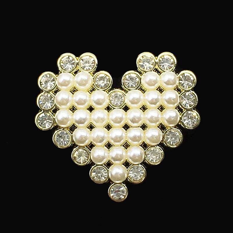 High-grade Heart Rhinestone Hollow Pearl Metal Buttons