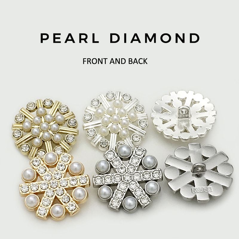 High-grade Hollow Snowflake Pearl Rhinestone Metal Buttons
