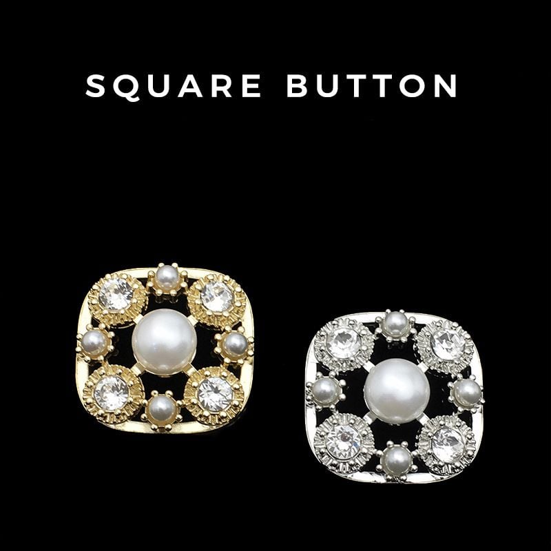 High-grade Rhinestone Pearl Square Hollow Metal Buttons