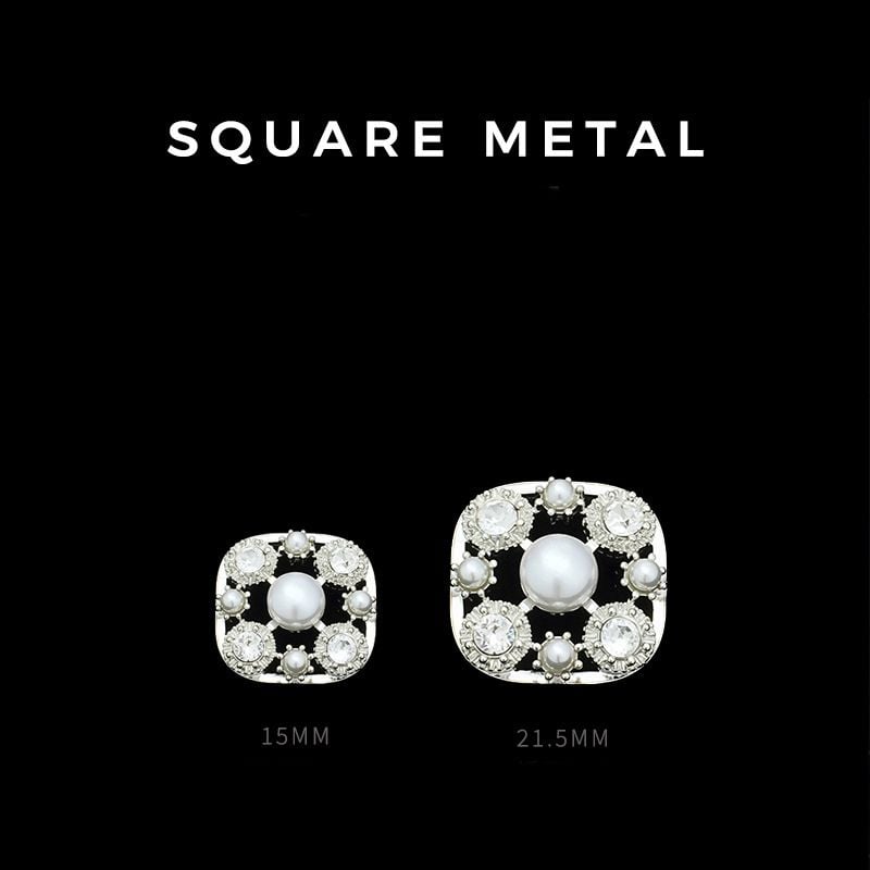 High-grade Rhinestone Pearl Square Hollow Metal Buttons